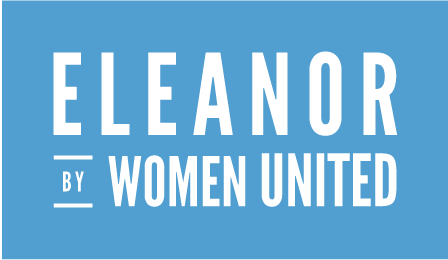 Eleanor by Woman United logo, light blue with white font.